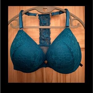 Victoria’s Secret front close lace Racerback bras size 38DD teal color